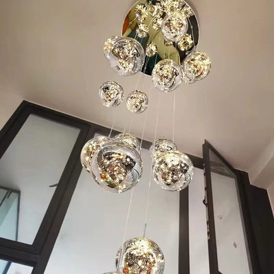 LuminaOrb Glass Orb Staircase Chandelier With Soft Ambient Glow - OpalDwell