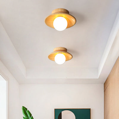 LumenWeave Wood Ceiling Lamp Mini Semi Flush Hall Light - OpalDwell