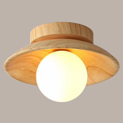LumenWeave Wood Ceiling Lamp Mini Semi Flush Hall Light - OpalDwell