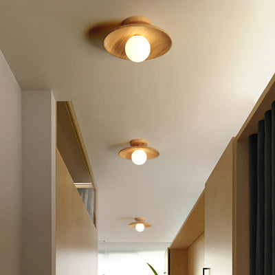 LumenWeave Wood Ceiling Lamp Mini Semi Flush Hall Light - OpalDwell