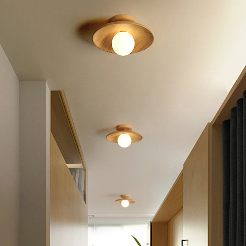 LumenWeave Wood Ceiling Lamp Mini Semi Flush Hall Light - OpalDwell