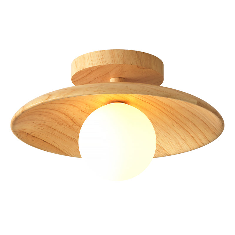 LumenWeave Wood Ceiling Lamp Mini Semi Flush Hall Light - OpalDwell