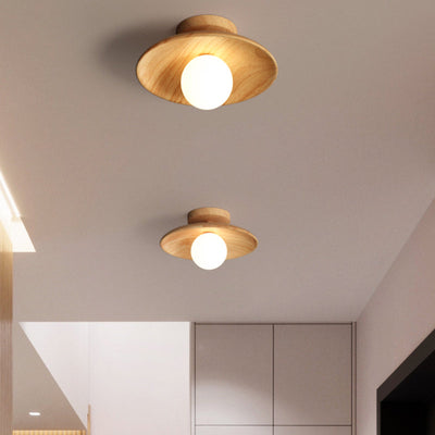 LumenWeave Wood Ceiling Lamp Mini Semi Flush Hall Light - OpalDwell