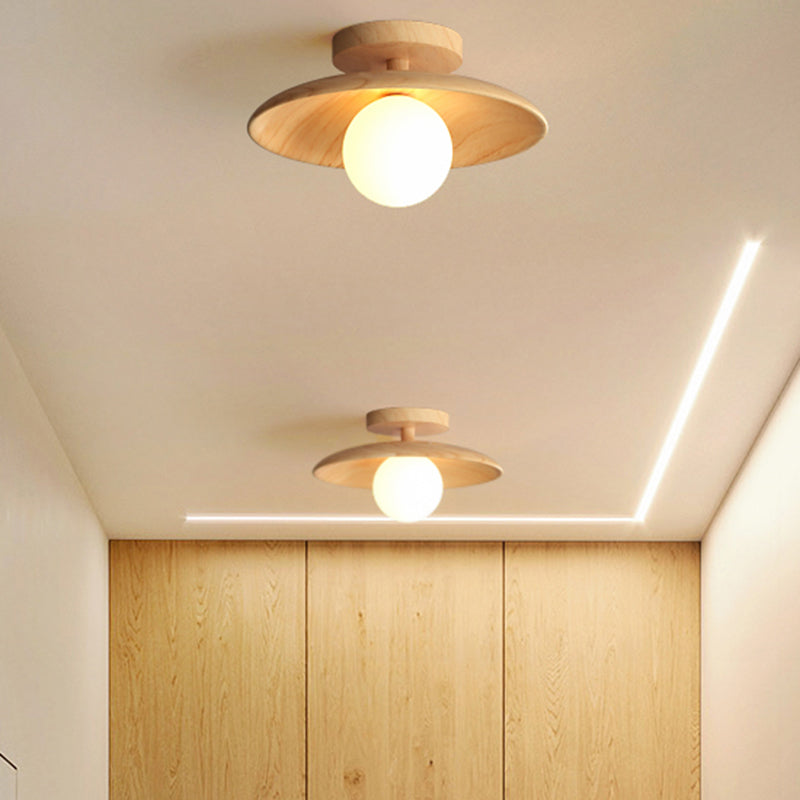 LumenWeave Wood Ceiling Lamp Mini Semi Flush Hall Light - OpalDwell