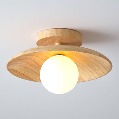 LumenWeave Wood Ceiling Lamp Mini Semi Flush Hall Light - OpalDwell