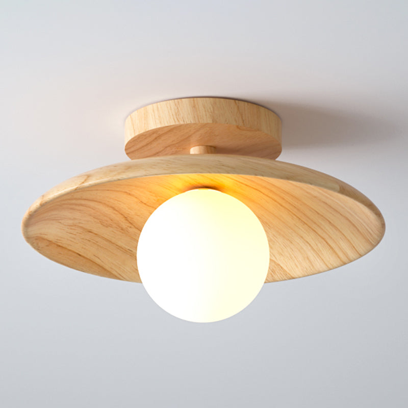 LumenWeave Wood Ceiling Lamp Mini Semi Flush Hall Light - OpalDwell