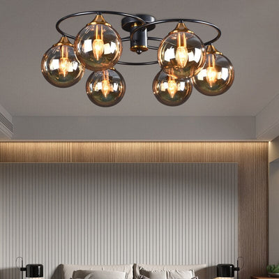 LuminaraArc Vintage Round Smoky Glass Chandelier Dimmable - OpalDwell