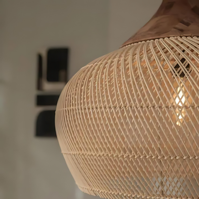 Kevara Rattan Ceiling Lamp Handwoven Boho Pendant Light With Natural Shade - OpalDwell