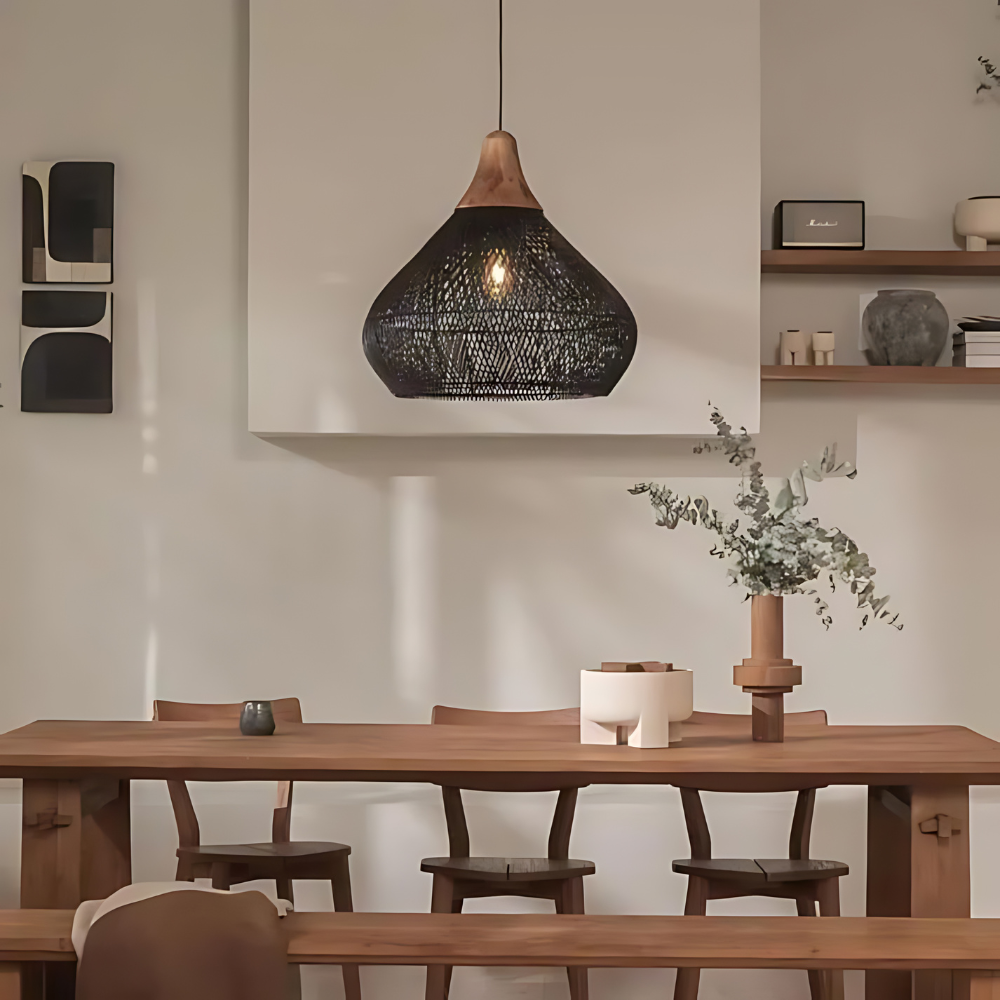 Asterra Handwoven Rattan Pendant Light Boho Ceiling - OpalDwell