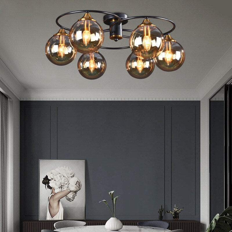 LuminaraArc Vintage Round Smoky Glass Chandelier Dimmable - OpalDwell