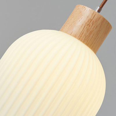 TimberGlow Wood and Glass Pendant Lamp with LED Lighting - OpalDwell
