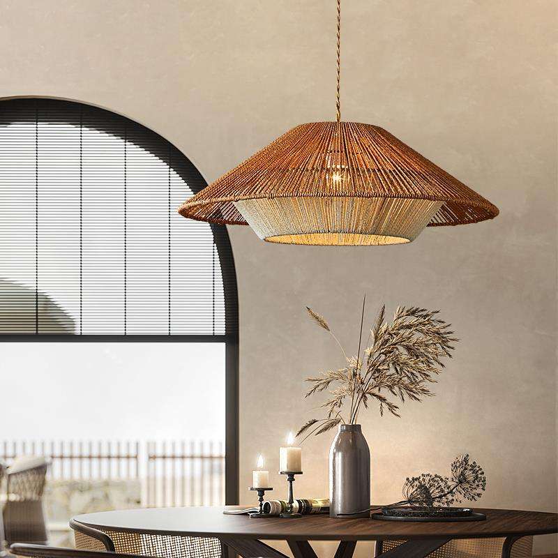 Kairo Weave Pendant Light Handwoven Wicker Japanese Boho Dining Room Lighting OpalDwell