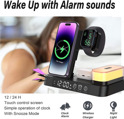 NovaCharge 5-in-1 Dock Wireless Charge Clock Lamp Hub - OpalDwell