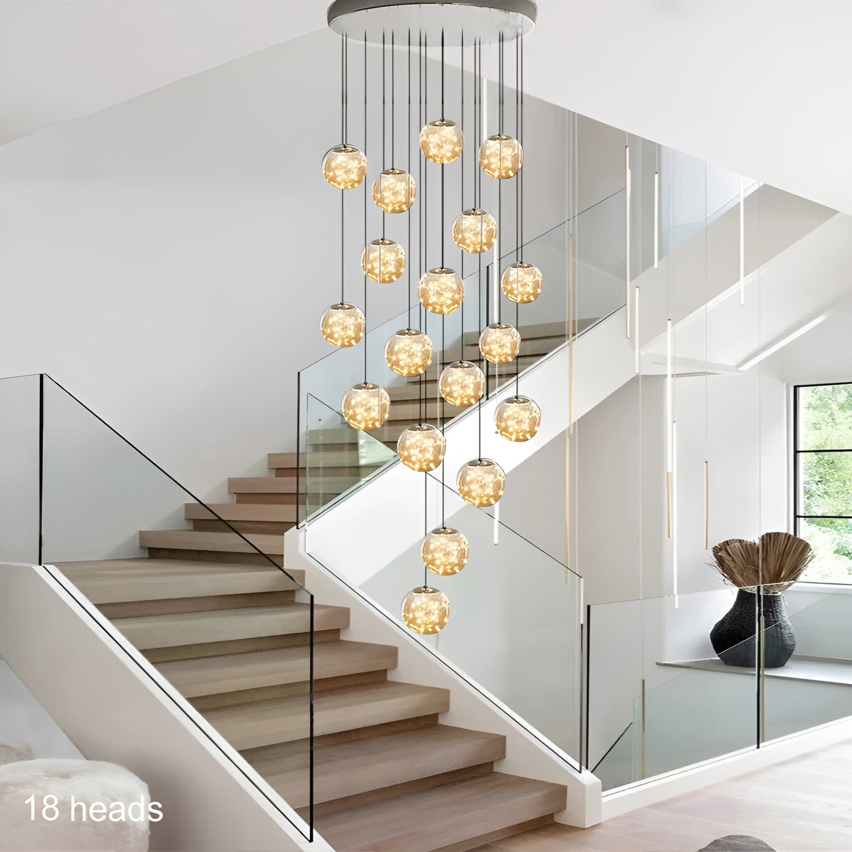 LuminaOrb Glass Orb Staircase Chandelier With Soft Ambient Glow - OpalDwell