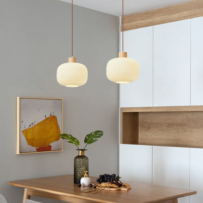 TimberGlow Wood and Glass Pendant Lamp with LED Lighting - OpalDwell