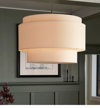 KirraLume Beige Linen Drum Pendant Lamp for Dining Room - OpalDwell