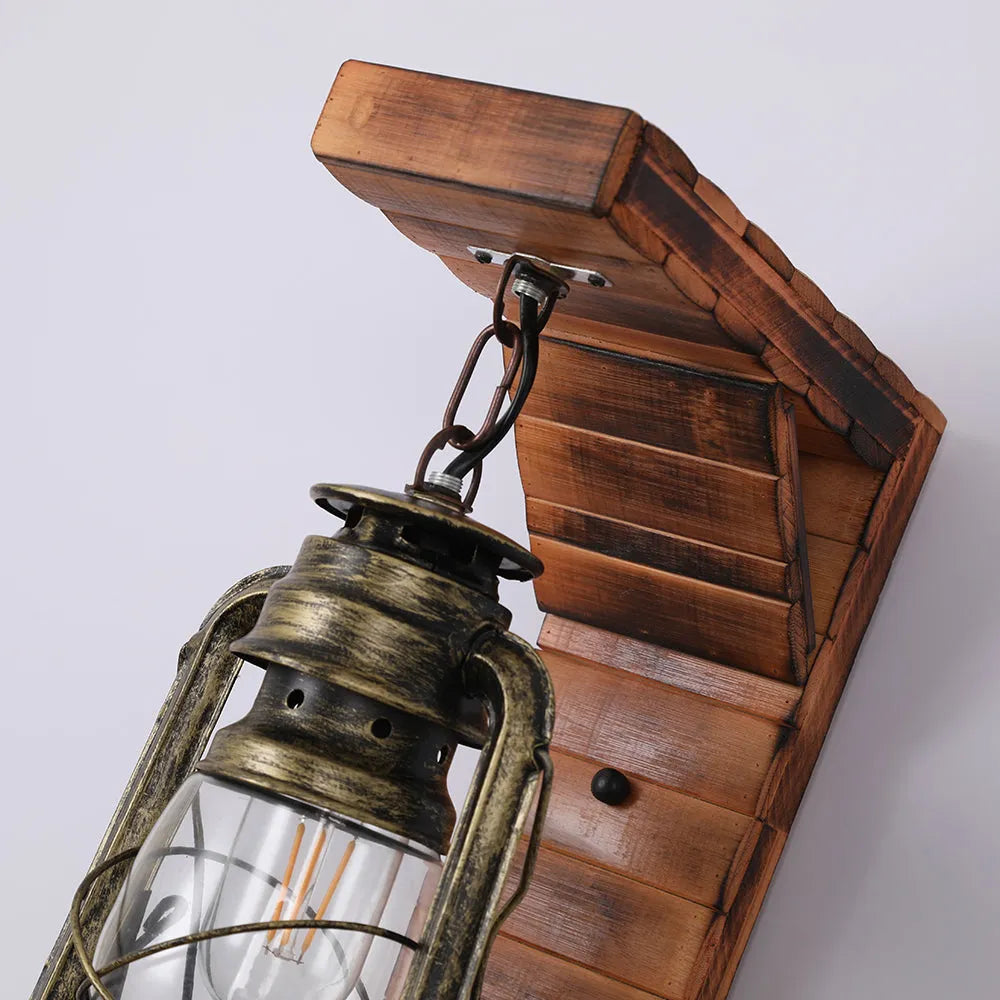 Kestrel Lantern Vintage Wooden Wall Lamp for Living Room Use - OpalDwell