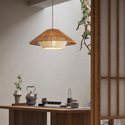 Kairo Weave Pendant Light Handwoven Wicker Japanese Boho Dining Room Lighting OpalDwell