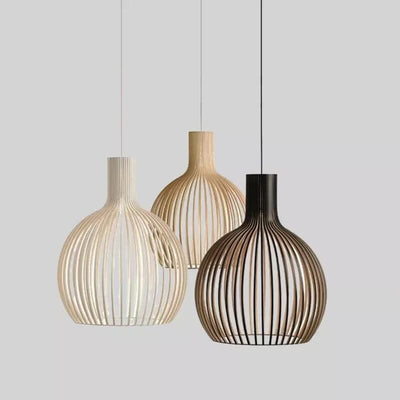 FjordLoom Wood Cage Pendant Light With Adjustable Cord | Birdcage Chandelier OpalDwell