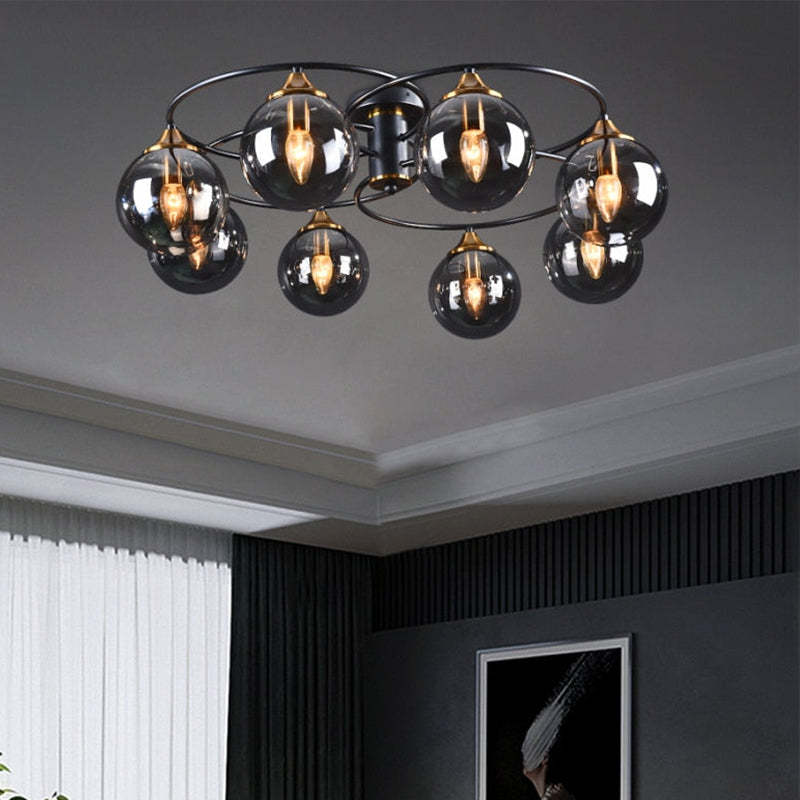 LuminaraArc Vintage Round Smoky Glass Chandelier Dimmable - OpalDwell