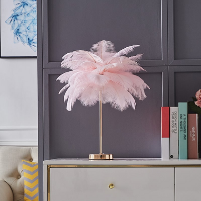 Aurelia Glow Gilded Art Deco Feather Table Lamp Warm Ambient Light - OpalDwell
