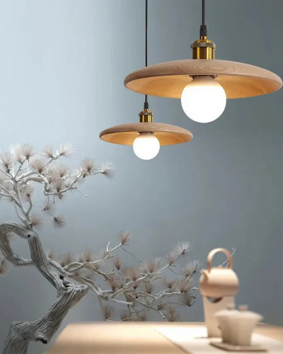 LumaNova Japandi Pendant Light With Slim Wood Shade - OpalDwell