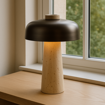 Mushroom Table Lamp With Stone Base, Modern Decorative Light - OpalDwell