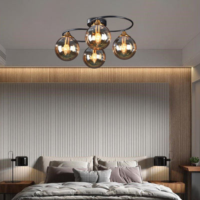 LuminaraArc Vintage Round Smoky Glass Chandelier Dimmable - OpalDwell