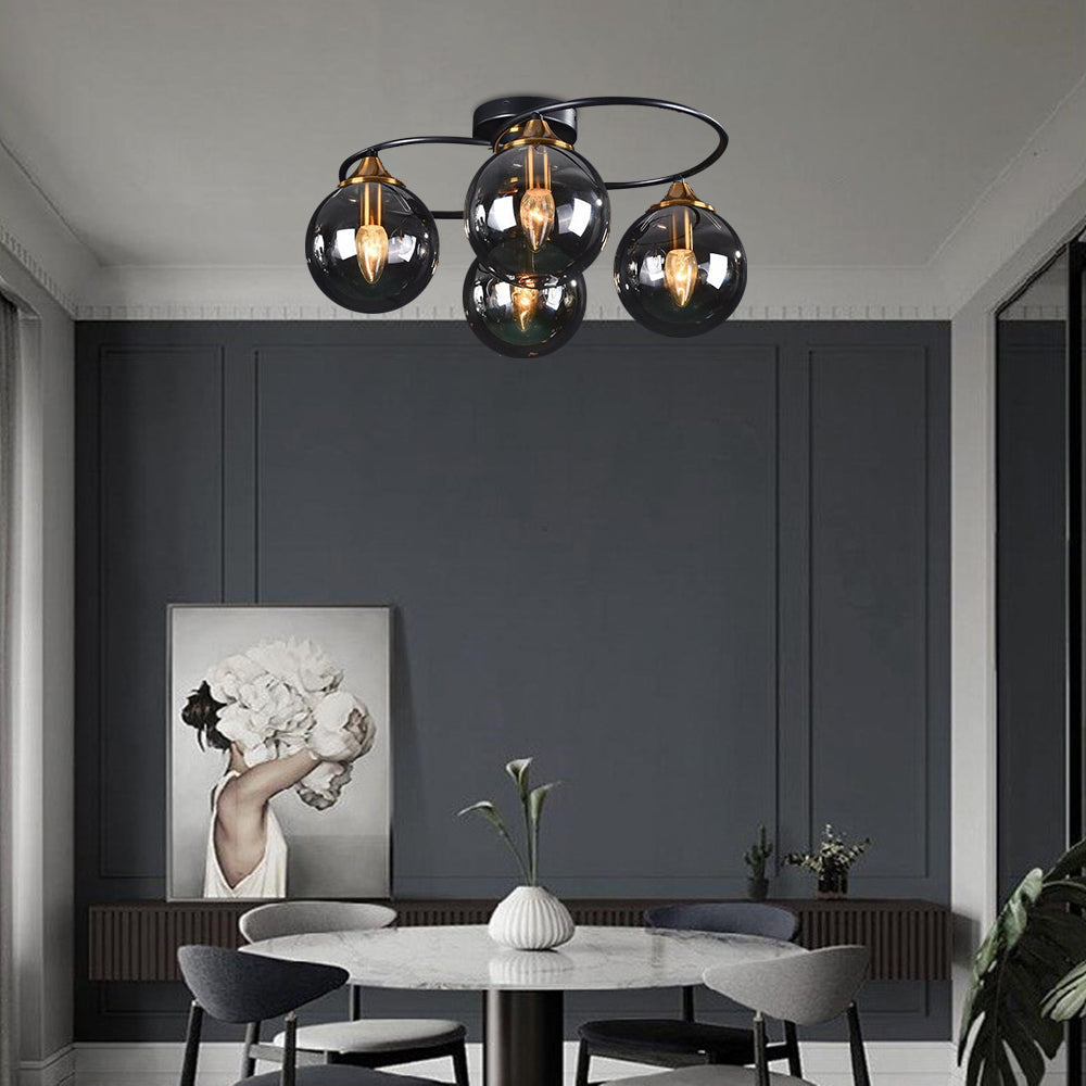 LuminaraArc Vintage Round Smoky Glass Chandelier Dimmable - OpalDwell