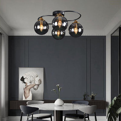LuminaraArc Vintage Round Smoky Glass Chandelier Dimmable - OpalDwell