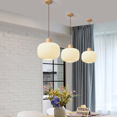 TimberGlow Wood and Glass Pendant Lamp with LED Lighting - OpalDwell