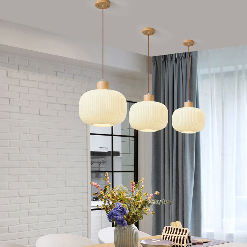 TimberGlow Wood and Glass Pendant Lamp with LED Lighting - OpalDwell