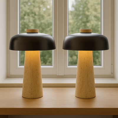 Mushroom Table Lamp With Stone Base, Modern Decorative Light - OpalDwell