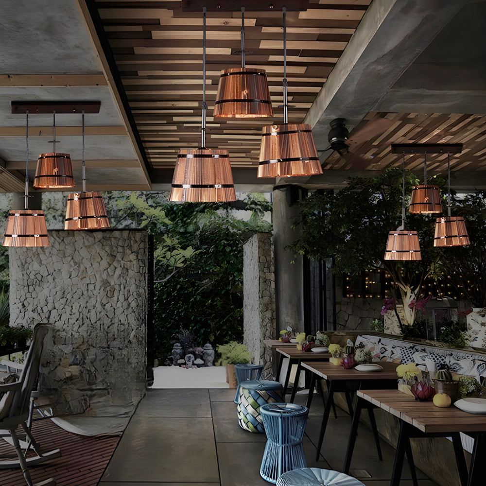 CaskGlow Wooden Bucket Pendant Light for Bars and Cafes - OpalDwell