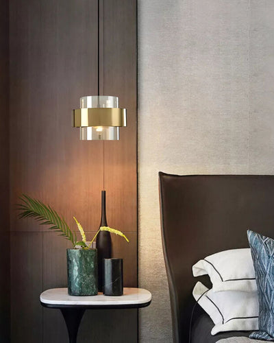 Solara Gold Glass Pendant Light with Industrial Edge - OpalDwell