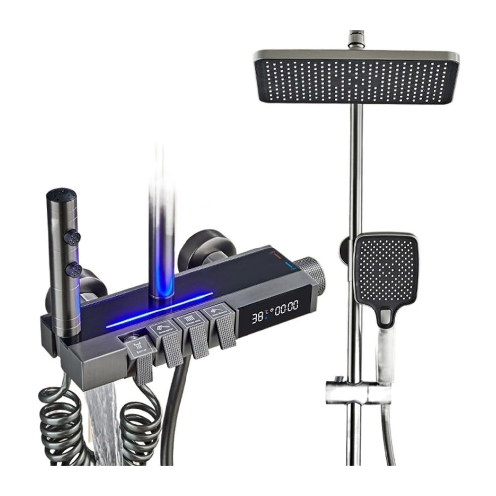 Navaro Ash-Plated Thermostatic Shower Set With Digital Display And Pressurized Faucet | OpalDwell OpalDwell