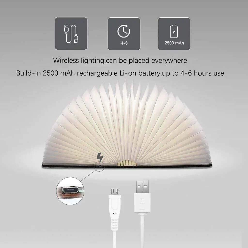 LyraLeaf Open Book LED Lamp For Nightstand Rechargeable Cozy Reading Light - OpalDwell