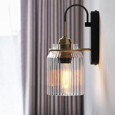 Vintage Style Wall Sconce With Ribbed Glass Shade | OpalDwell - OpalDwell