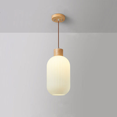 TimberGlow Wood and Glass Pendant Lamp with LED Lighting - OpalDwell