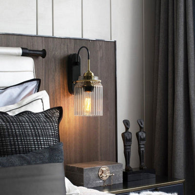 Vintage Style Wall Sconce With Ribbed Glass Shade | OpalDwell - OpalDwell