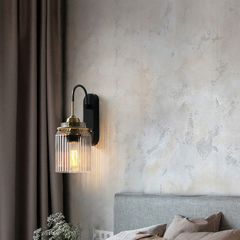 Vintage Style Wall Sconce With Ribbed Glass Shade | OpalDwell - OpalDwell