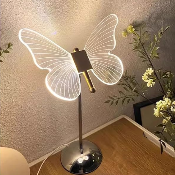 Luminara Crystal Butterfly LED Table Lamp For Bedroom In Iron And Acrylic - OpalDwell