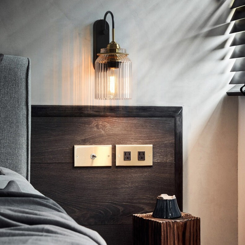 Vintage Style Wall Sconce With Ribbed Glass Shade | OpalDwell - OpalDwell