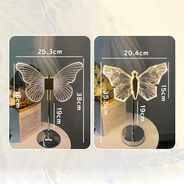 Luminara Crystal Butterfly LED Table Lamp For Bedroom In Iron And Acrylic - OpalDwell