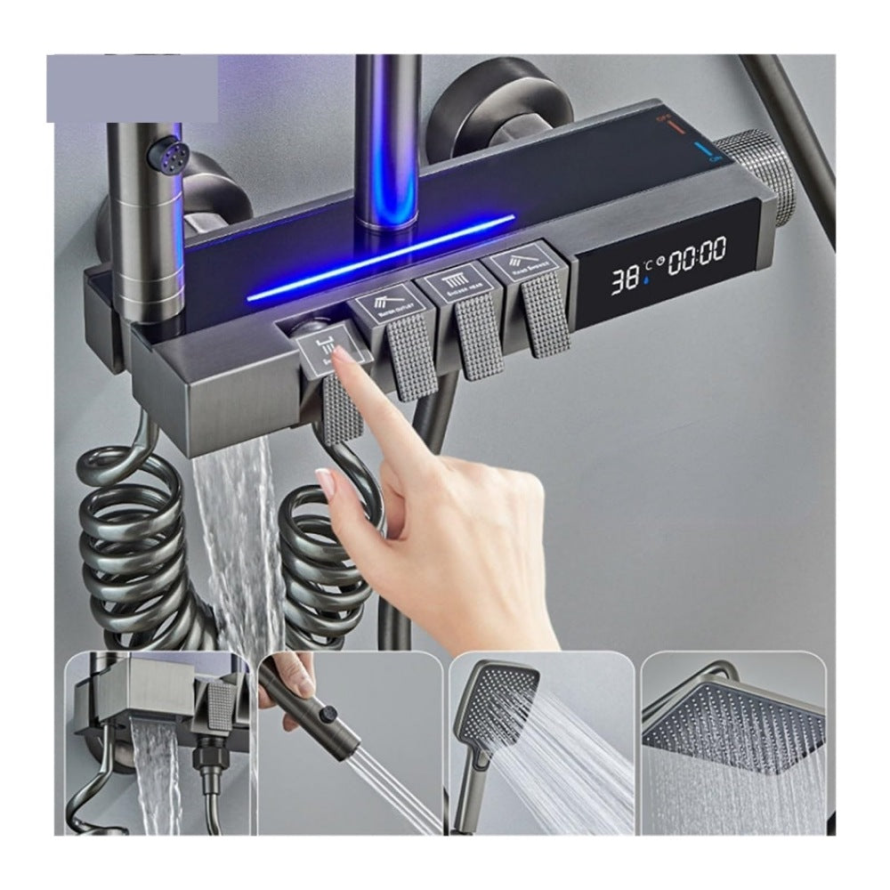 Navaro Ash-Plated Thermostatic Shower Set With Digital Display And Pressurized Faucet | OpalDwell OpalDwell