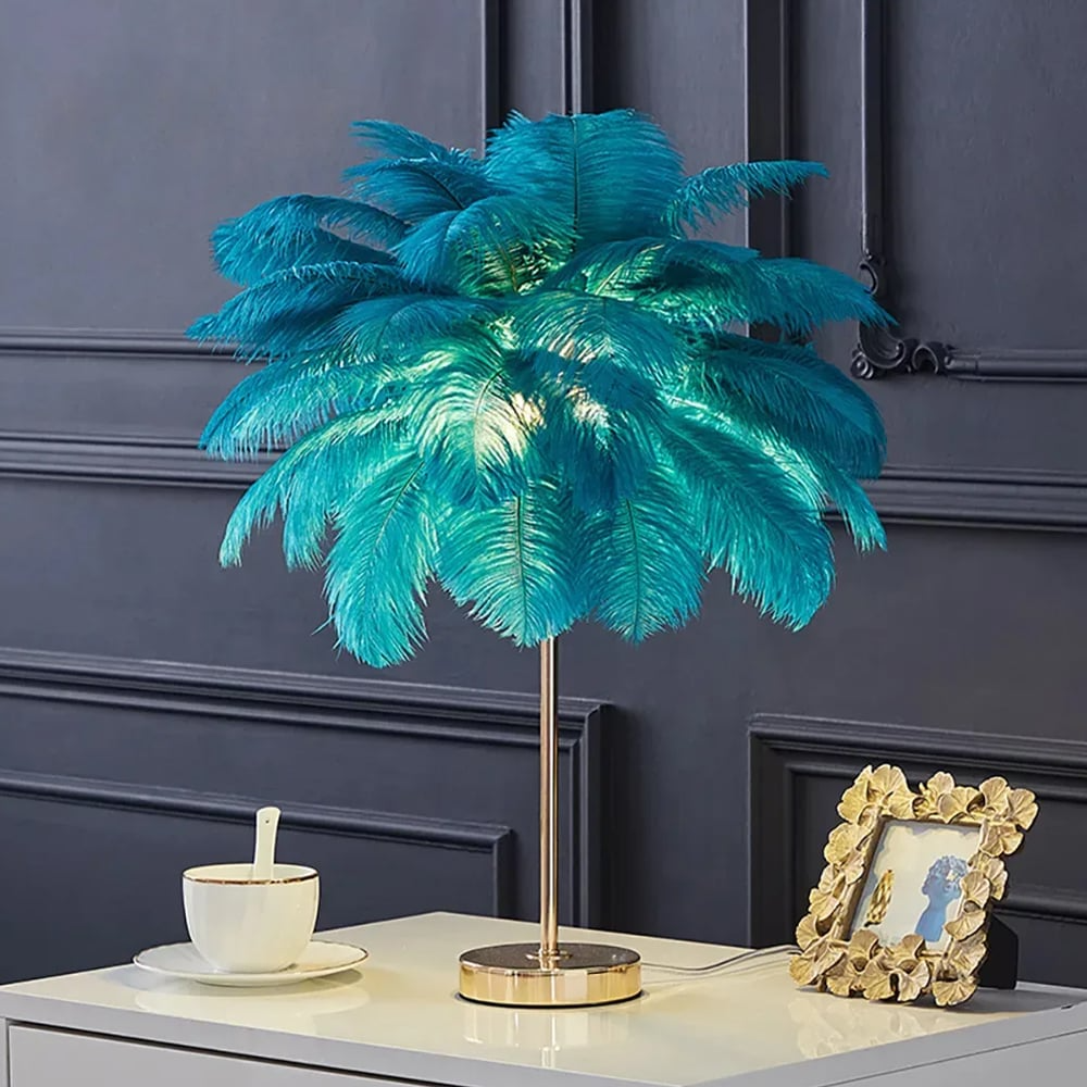 Aurelia Glow Gilded Art Deco Feather Table Lamp Warm Ambient Light - OpalDwell