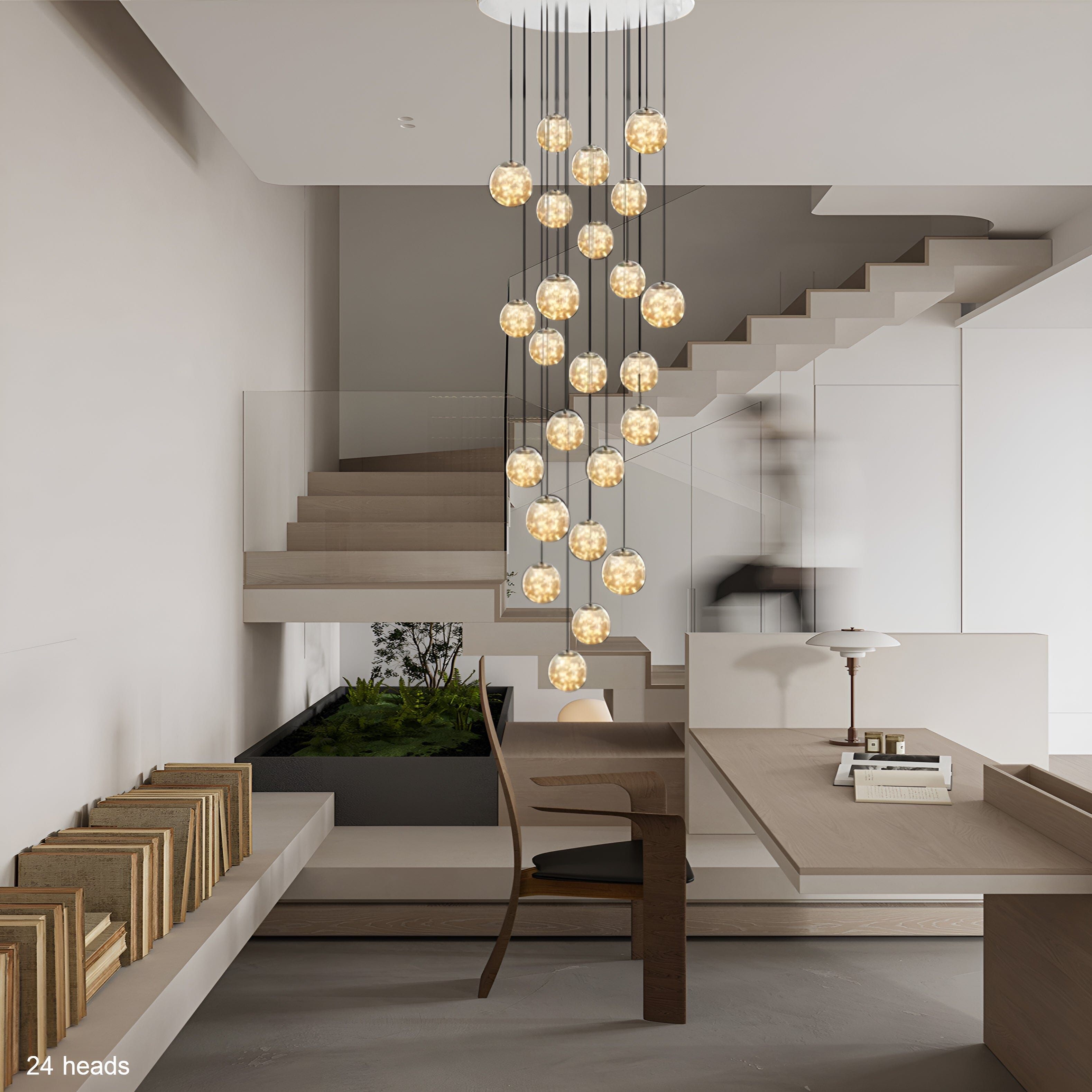 LuminaOrb Glass Orb Staircase Chandelier With Soft Ambient Glow - OpalDwell