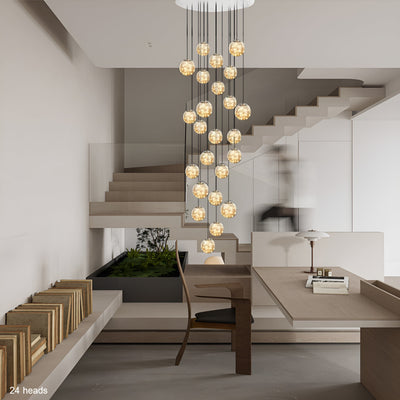 LuminaOrb Glass Orb Staircase Chandelier With Soft Ambient Glow - OpalDwell
