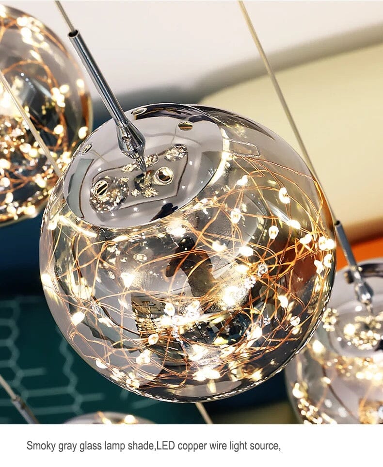LuminaOrb Glass Orb Staircase Chandelier With Soft Ambient Glow - OpalDwell