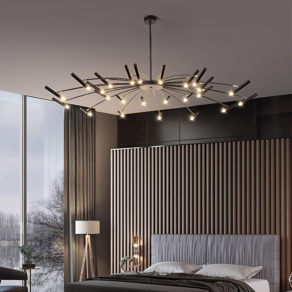 ElaraLuxe Gold and Black LED Chandelier for Modern Living - OpalDwell